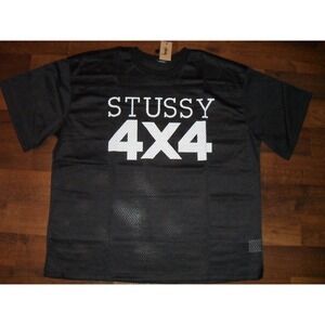 Stussy 4X4 Mesh Jersey Black Logo Spellout‎ Mens XL 52' Oversized Streetwear